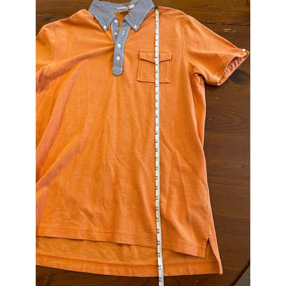 UNIQLO Michael Bastian XL Mens Polo Shirt All Cotton Contrast Collar Orange Blue - Picture 8 of 9